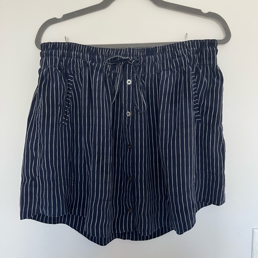 JOIE — Drawstring Mini Skirt (Navy Blue w/ White Stripes) — Size L